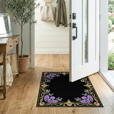 Ornate Purple Floral Art Nouveau Border Rug