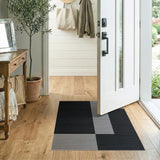 Modern Black Grey Geometric Block Area Rug