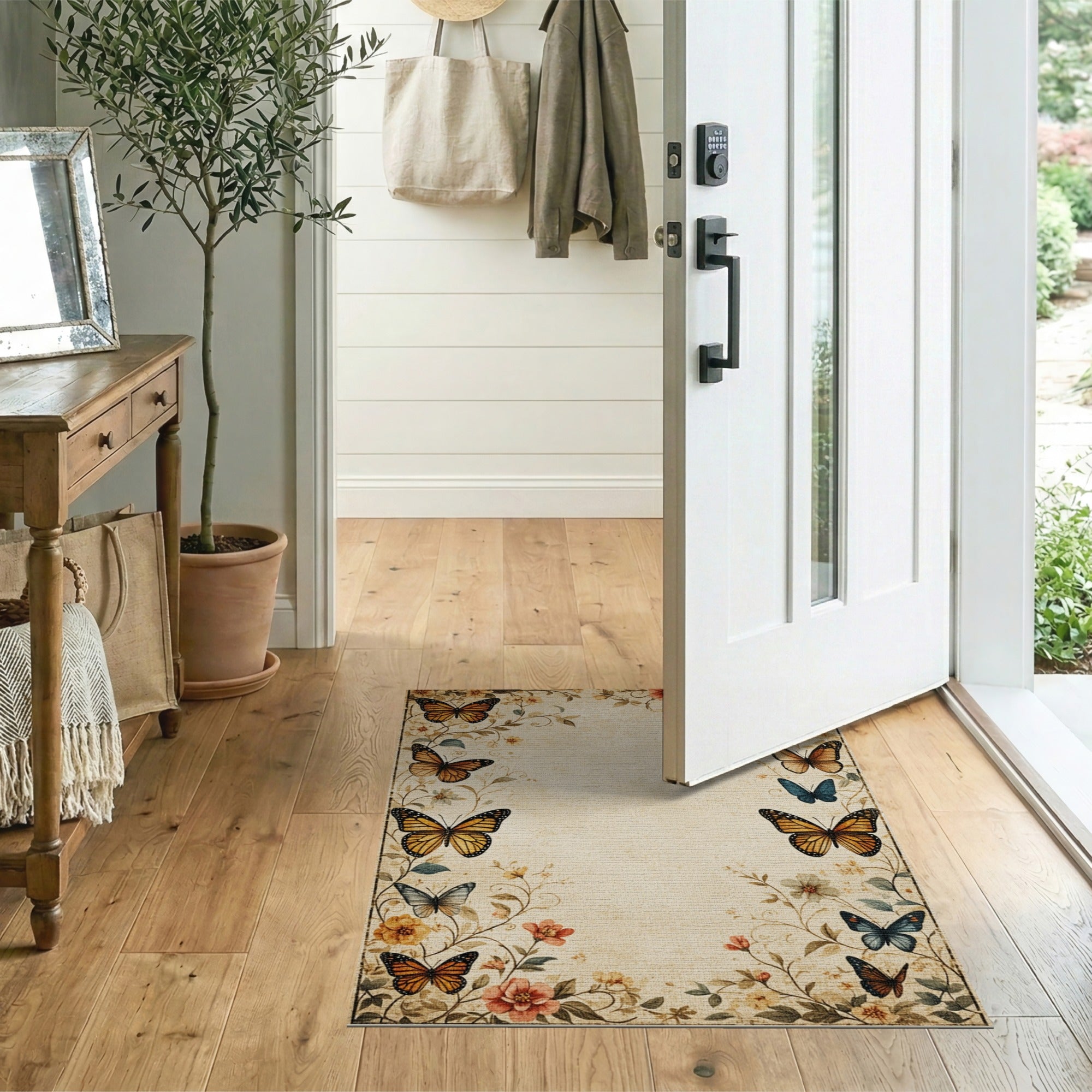 Multi-color and Patterns Vintage Butterfly Floral Area Rug
