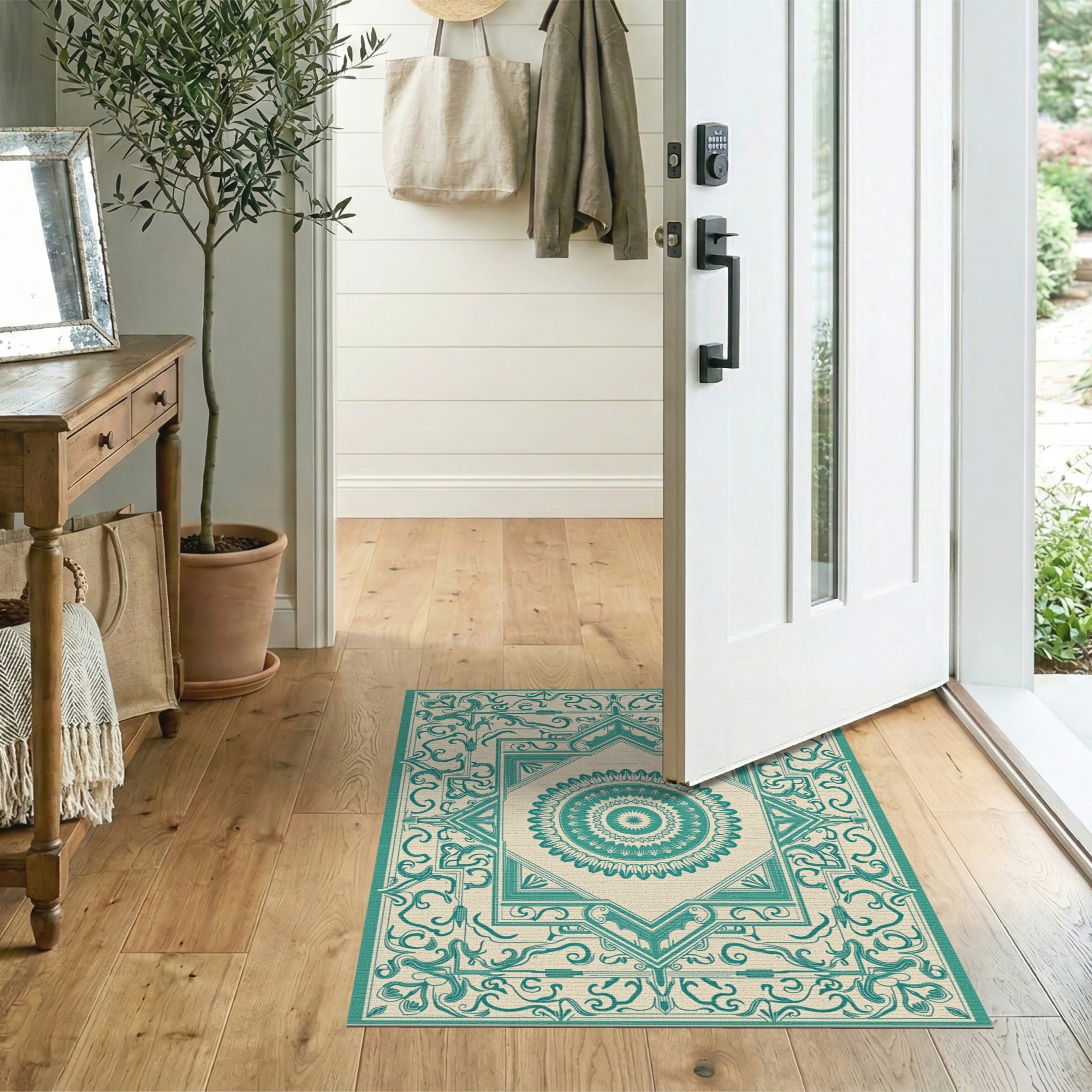 Blue and Teal Medallion Teal Medallion Persian Area Rug