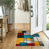 ODIKA Washable Geometric Color Block Area Rug, Mid-Century Modern Low Pile Non-Slip Carpet