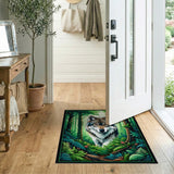 Majestic Wolf in Emerald Forest Area Rug