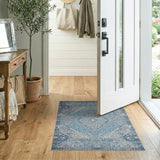 Blue Teal Persian Diamond Motif Area Rug