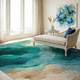 Blue Teal Wave Abstract Blue and Teal Area Rug