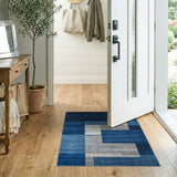 Navy Blue Grey Geometric Block Area Rug