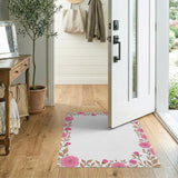 Pink Pink Rose Floral Border Area Rug