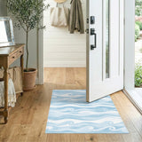 Coastal Beach Blue Wave Coastal Washable Area Rug