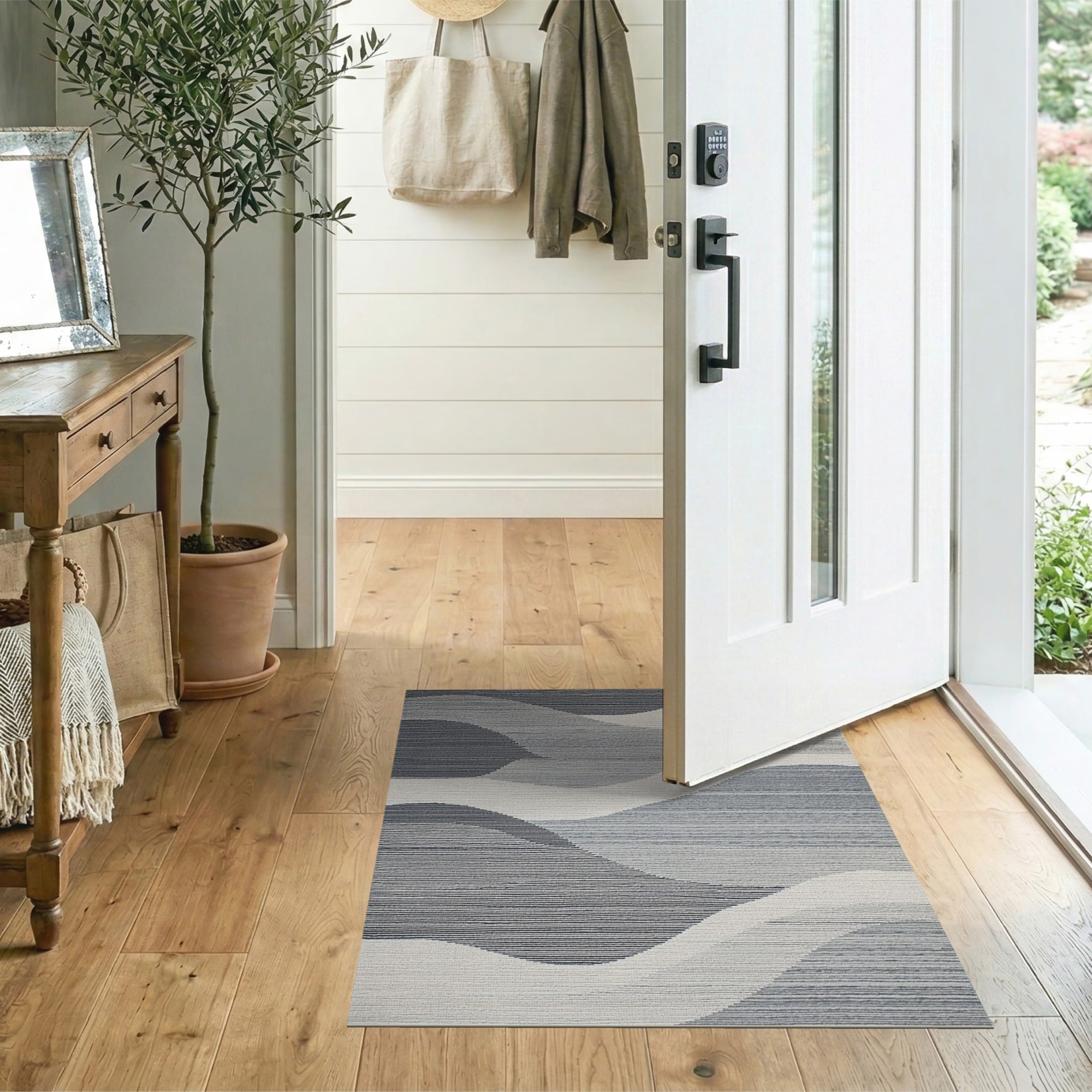 ODIKA Washable Modern Abstract Wavy Area Rug - Low Pile Non-Slip Pet Friendly Rug