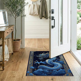 Majestic Blue Dragon Washable Area Rug - Low Pile, Non-Slip & Pet Friendly