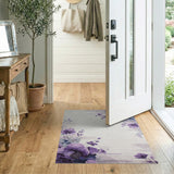 Purple Purple Peony Watercolor Floral Area Rug