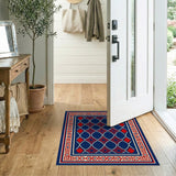 Navy Blue Red Geometric Diamond Area Rug