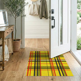 Bold Yellow Plaid Area Rug with Red Black Stripes