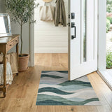 Teal Green Abstract Wave Area Rug