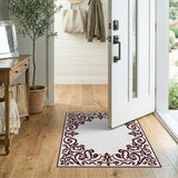 Ornate Maroon Floral Scroll Border Rug
