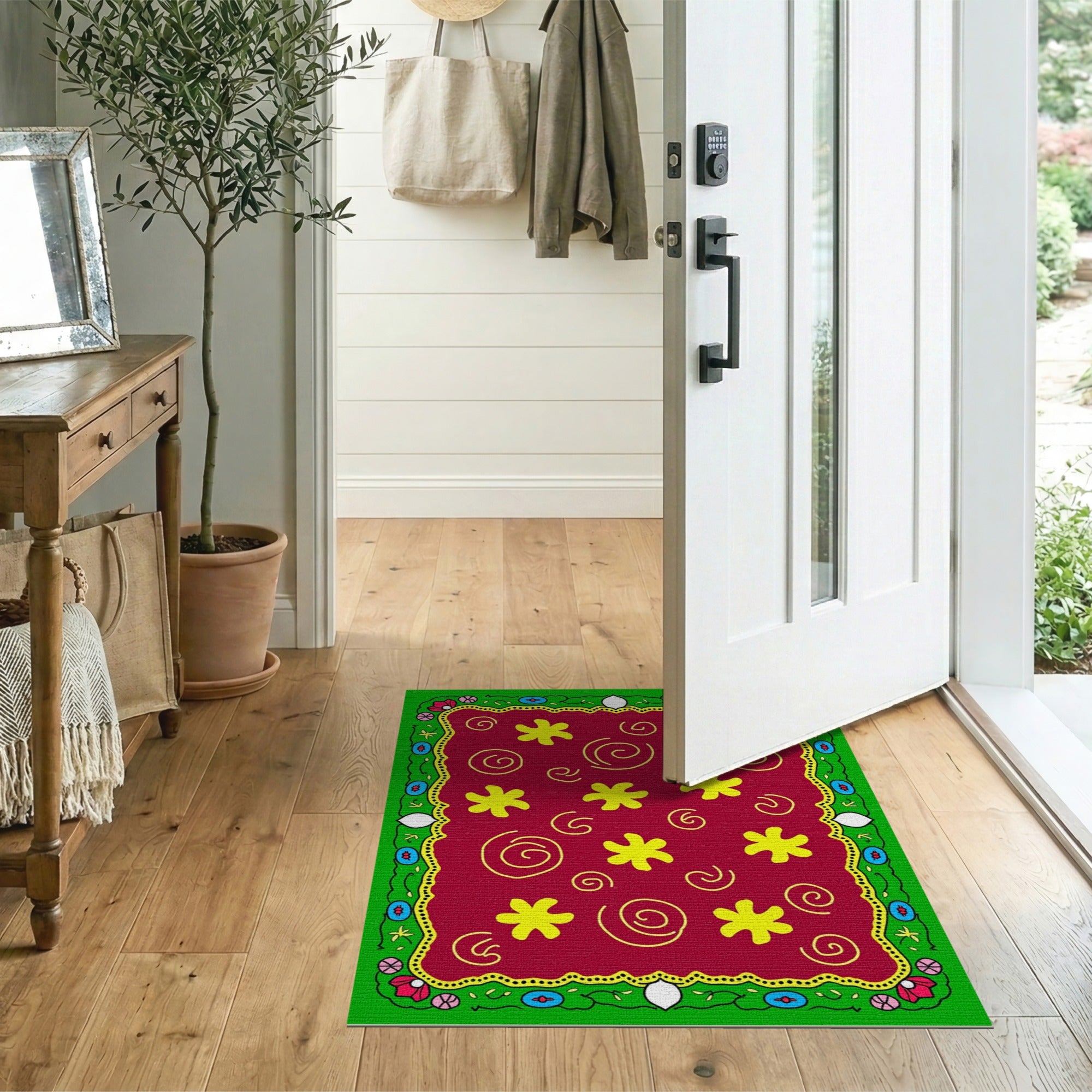 Vibrant Yellow Starflower Multi-Color Area Rug