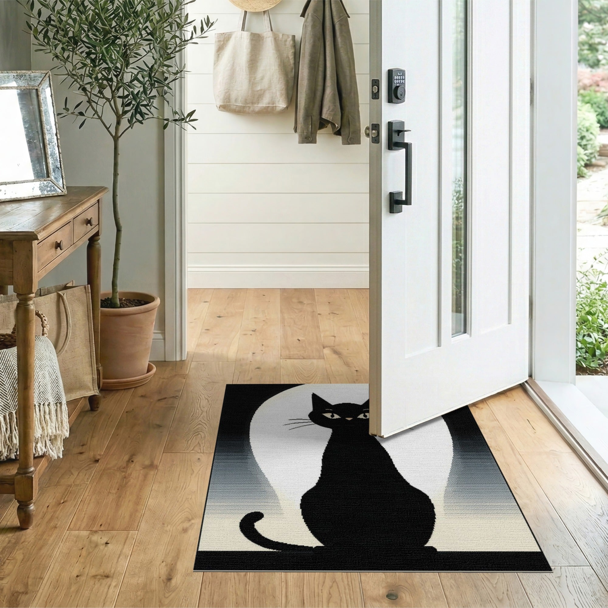 Mystical Black Cat Moon Silhouette Rug