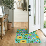 Vibrant Teal Floral Area Rug with Sunflowers Daisies Tulips