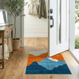 Layered Sunset Mountains Geometric Area Rug