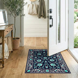 Navy Teal Floral Persian Area Rug