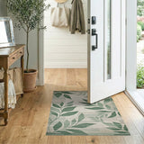 Green Green Leaf Geometric Area Rug
