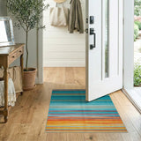 Vibrant Teal Orange Striped Area Rug