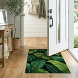 Lush Green Palm Leaf Area Rug on Black