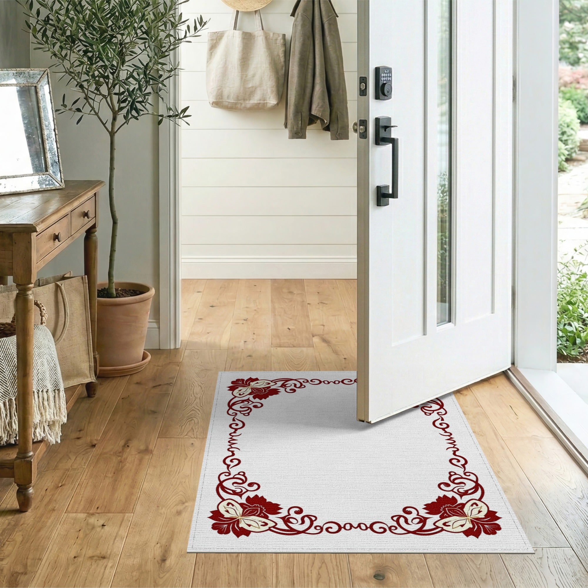 Floral Vintage Red Floral Vintage Border Area Rug