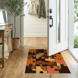 Interlocking Puzzle Brown Tan Geometric Rug