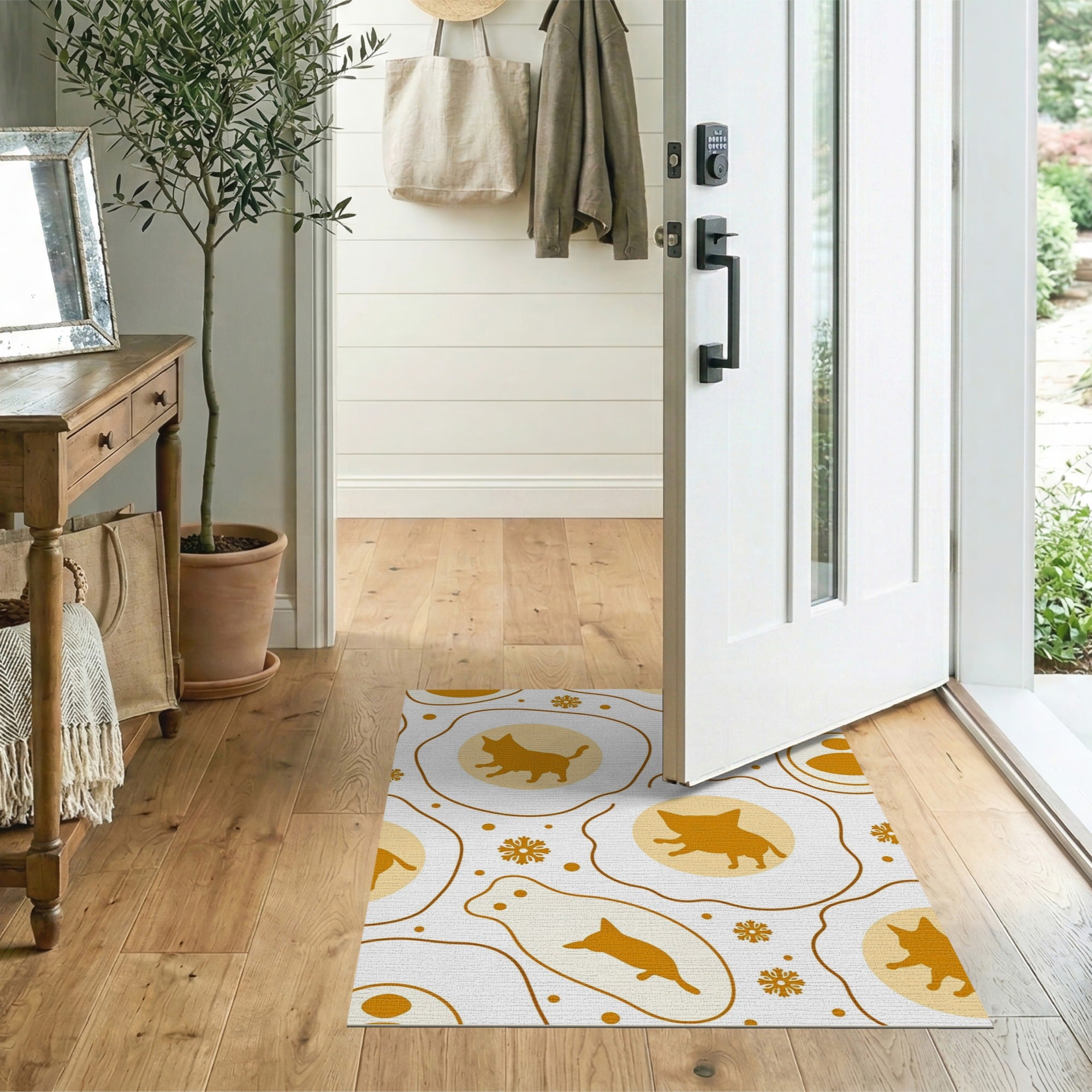Playful Egg Yolk Kittens Snowflakes Area Rug
