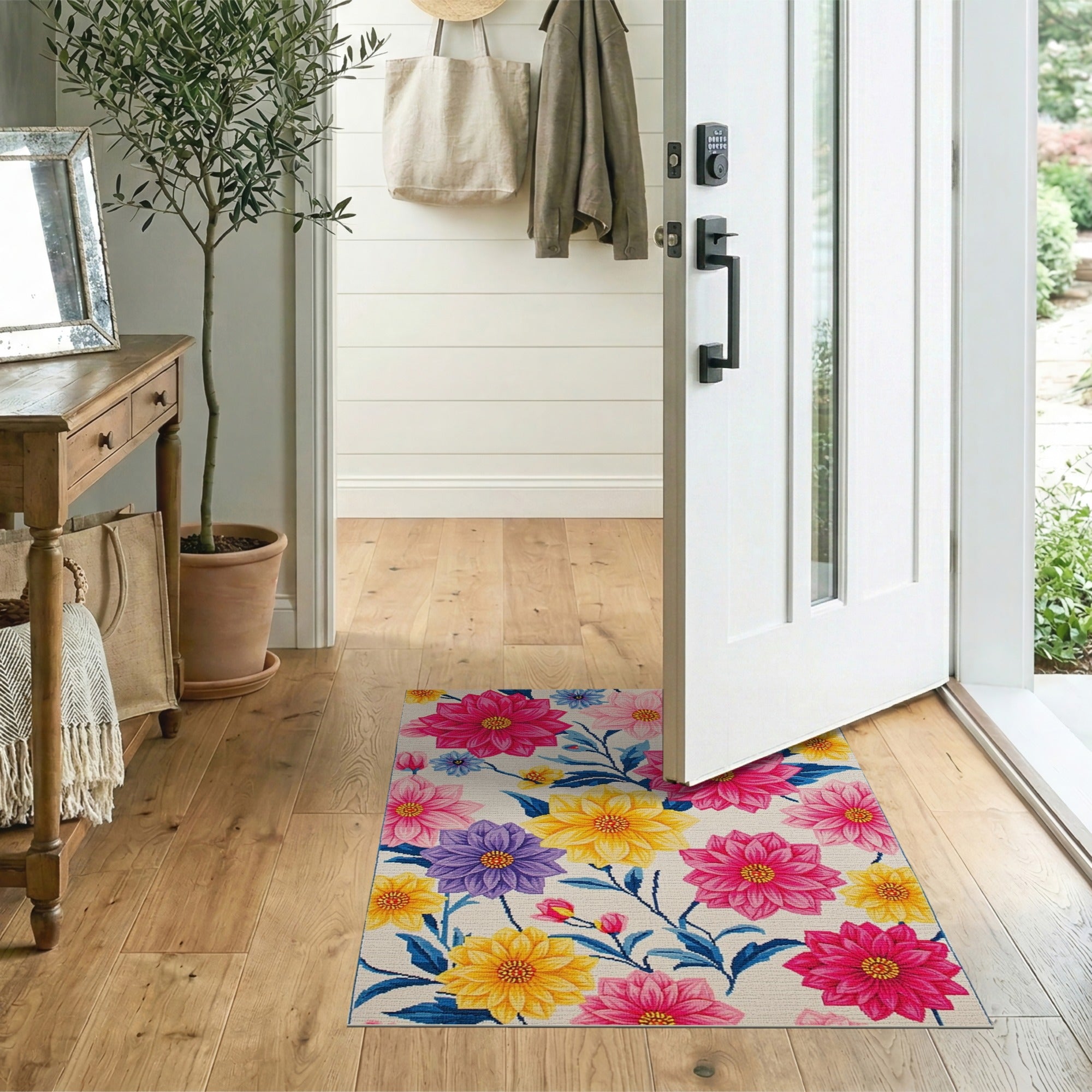 Vibrant Multi-Color Dahlia Floral Area Rug