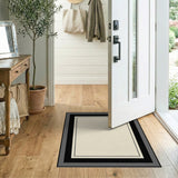 Beige and Neutral Geometric Modern Beige Geometric Frame Area Rug