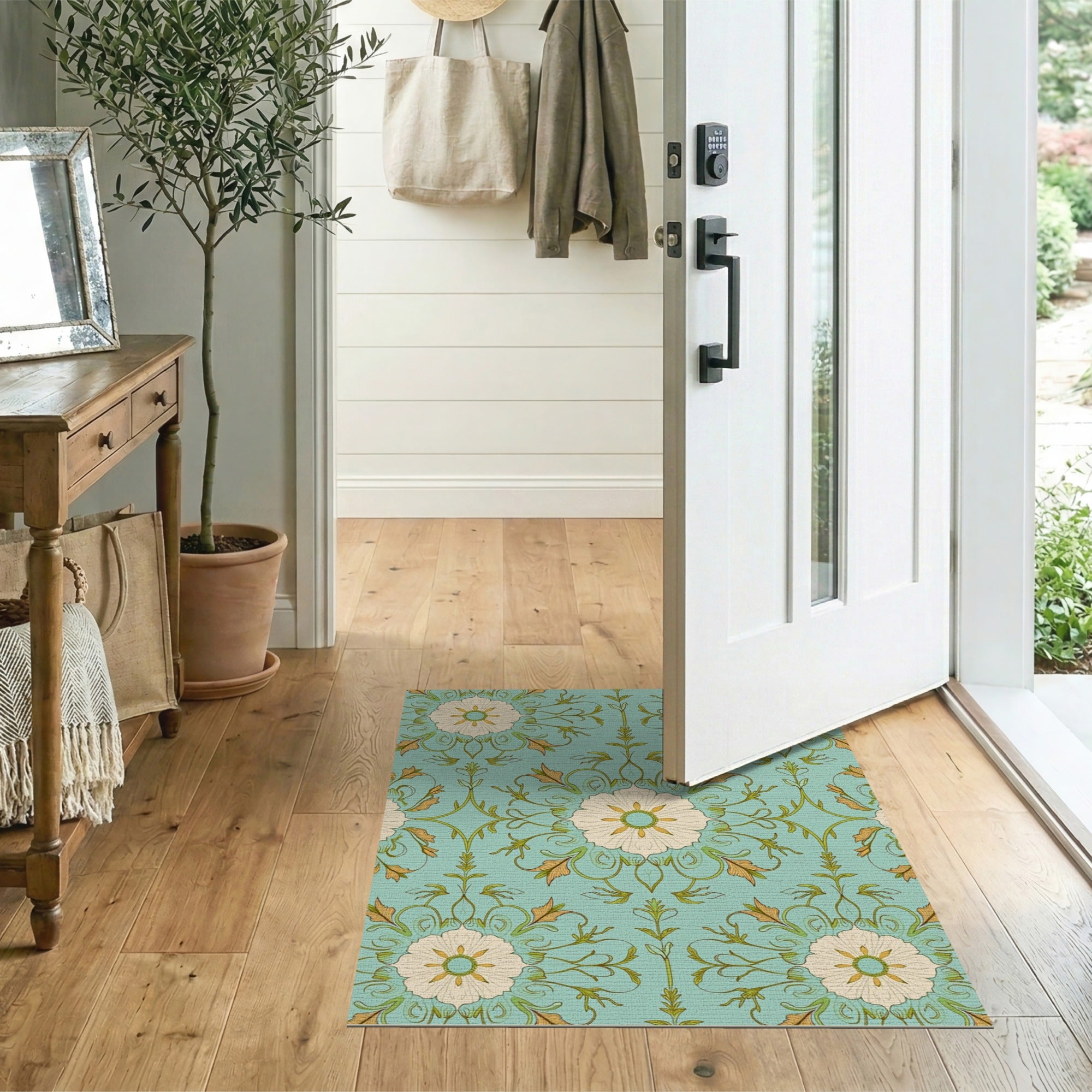 Floral Vintage Teal Floral Medallion Area Rug