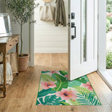 Pink Hibiscus Lush Palm Leaf Area Rug