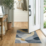 Abstract Navy Grey Gold Wave Area Rug