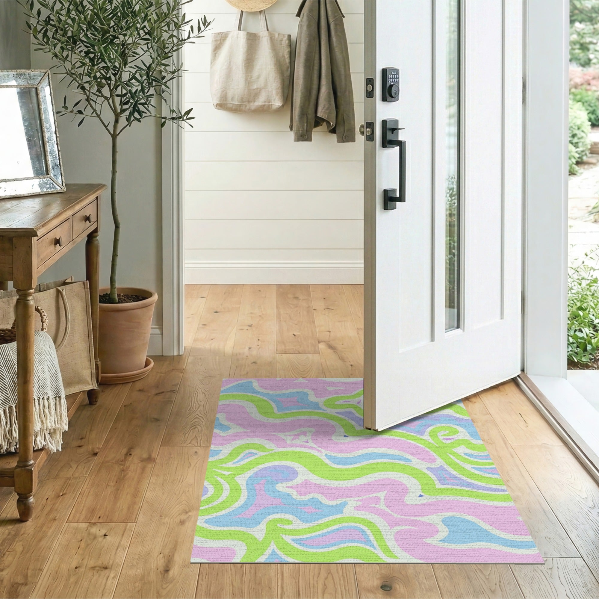 Vibrant Wavy Multi-Color Abstract Abstract Area Area Rug