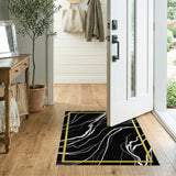Black White Marble Abstract Area Rug with Gold Frame
