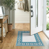 Teal Floral Tiled Border Area Rug