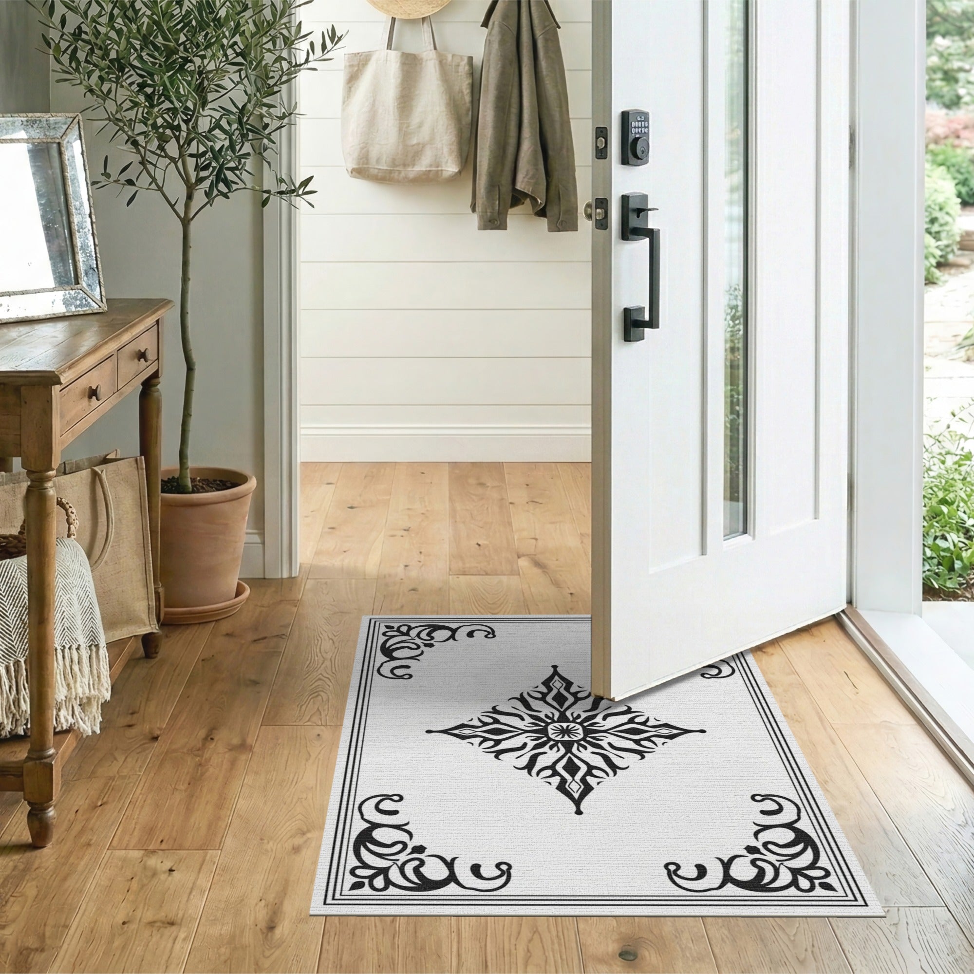 Black and White Floral Vintage Ornate Black White Floral Medallion Rug