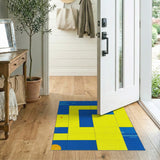 Blue Yellow Geometric Sunburst Abstract Rug
