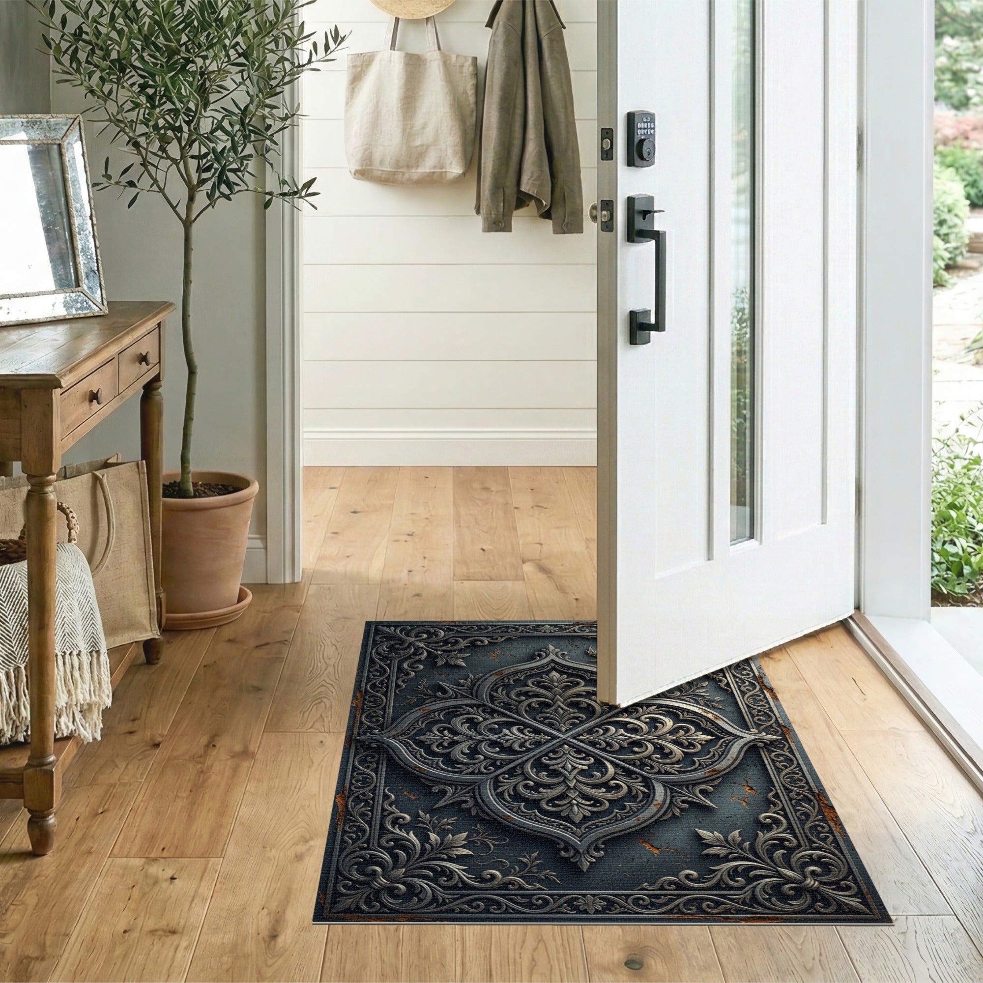 Ornate Distressed Grey Vintage Area Rug