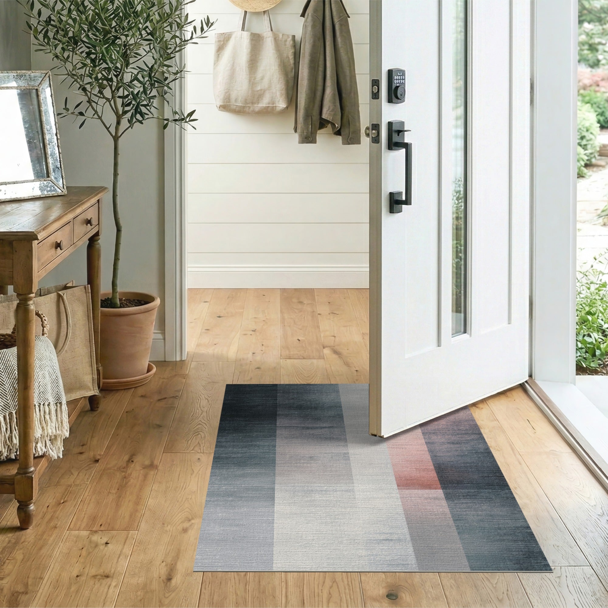 Distressed Grey Vertical Stripe Area Rug