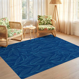 ODIKA Washable Blue Botanical Leaf Area Rug - Non-Slip Low Pile