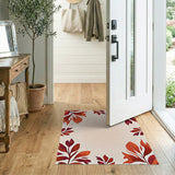Red Leaf Floral Border Area Rug
