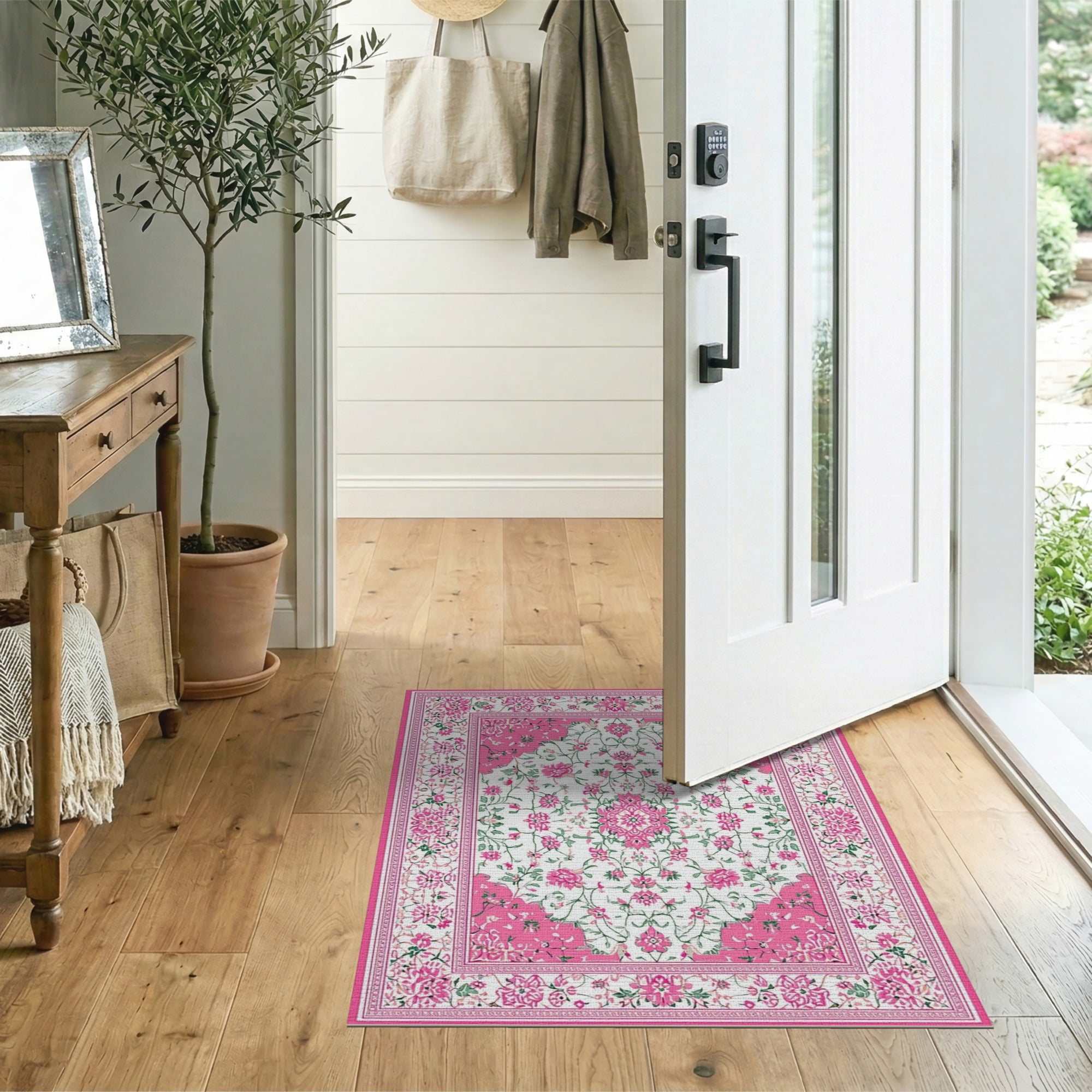 Traditional Persian Pink Pink Floral Persian Area Rug