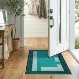 Blue and Teal Teal Geometric Block Area Rug