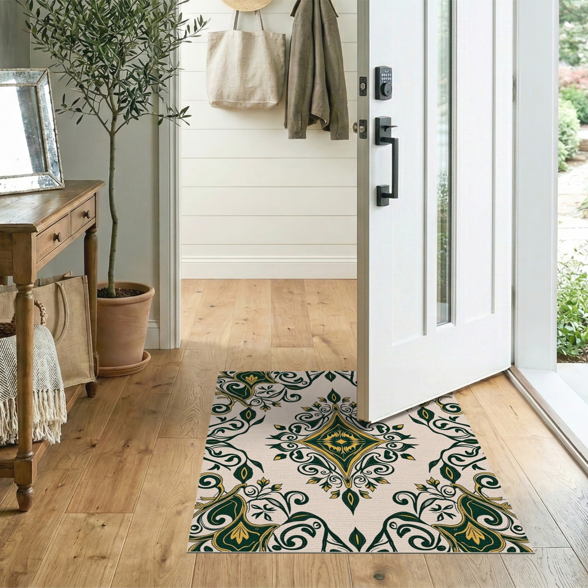 Ornate Green Gold Paisley Area Rug