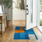 Modern Geometric Blue Orange Abstract Area Rug