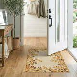 Autumn Leaves Border Beige Area Rug