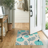Teal Pumpkin and Leaf Pattern Area Rug