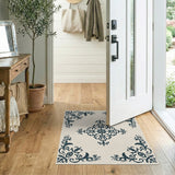 Ornate Navy on Beige Traditional Rug